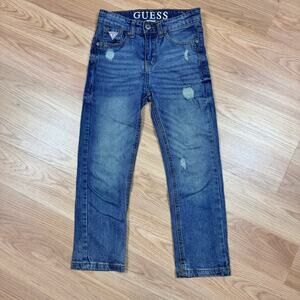 Guess Boys Straight Leg Blue Denim Jeans Size 6 Distressed Medium Wash